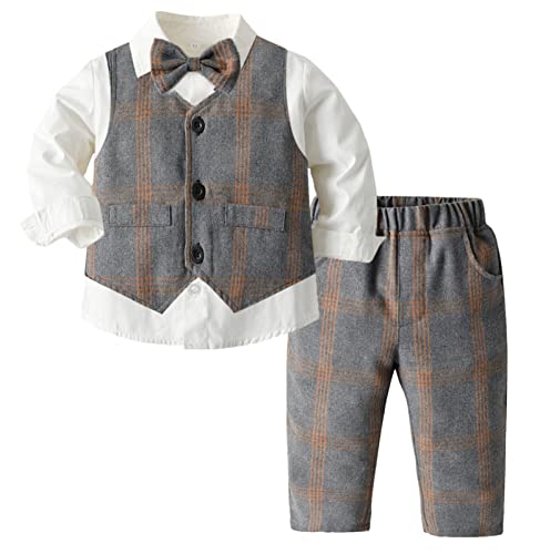 SEAUR Jungen Anzug 4-Teilig Kinder Gentleman Outfits mit Hemd Weste Hose Fliege Formelle Anzüge für Geburtstag Hochzeit Farbe 2 2-3 Jahre (100cm) von SEAUR