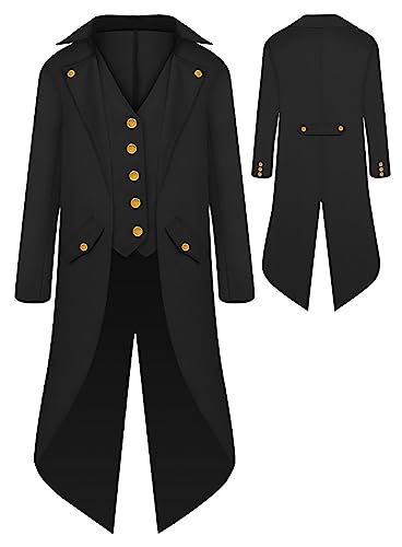 SEAUR Jungen Gothic Frack Jacke Schwarz Steampunk Mantel Mittelalter Cosplay Kostüm Kinder Halloween Karneval Fasching 145 von SEAUR