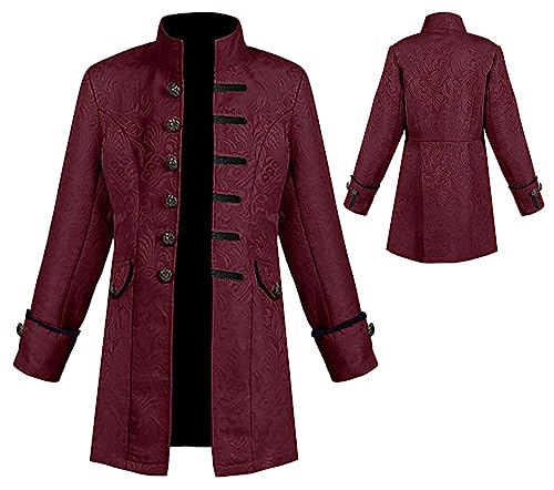 SEAUR Jungen Gothic Piraten Jacke Rot Steampunk Mantel Mittelalter Cosplay Kostüm Kinder Halloween Karneval Fasching 145 von SEAUR