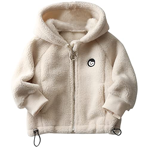 SEAUR Jungen Mädchen Polar Fleecejacke Kaupuze Herbst Winter Mantel Baby Kinder Fleece Jacke Flauschig - Weiß - 110CM - 3-4 Jahre von SEAUR