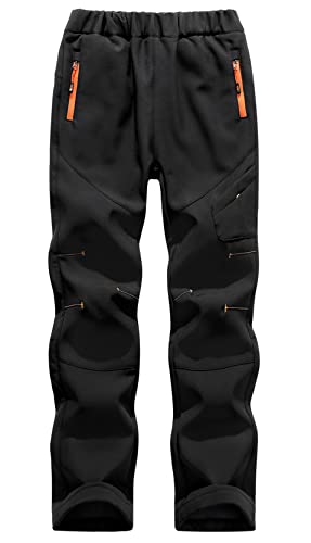 SEAUR Jungen Mädchen Softshellhose Gefüttert Wanderhose Winter Warm Thermohose Kinder Outdoorhose Trekkinghose Wasserdicht Winddicht Schneehose Skihose - Schwarz - M von SEAUR