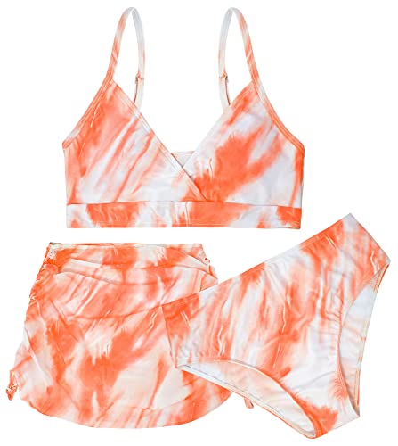 SEAUR Kinder Bikini Mädchen 3 Teilig Set mit Rock Tie-Dye Badeanzug Hawaii Schwimmanzug Sommer Strand Schwimmen Bademode Swimming Swimsuit - 160/12-14 Jahre von SEAUR