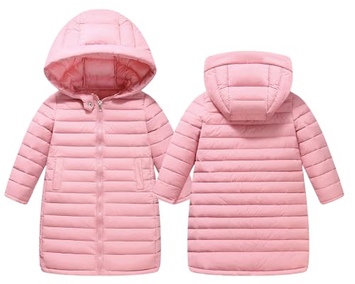 SEAUR Kinder Daunenmantel mit Kapuze Warme winddichte Jacke Kinder Leichte Kapuzen-Pufferjacke Mädchen Winter-Puffermantel Gesteppter wattierter Mantel Rosa 7-8 J von SEAUR