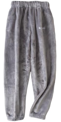 SEAUR Kinder Freizeithose Schlafanzughose Homewear Pyjamahose Flanell Weiche Lounge Hose Jungen Mädchen Grau 150 von SEAUR