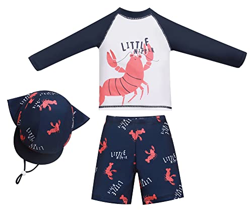 SEAUR Kinder Jungen Badehose Schwimmshirt Langarm UV Schutz Badeset mit Sonnenhut Rash Guard 3 Teilig Badeanzug - 100 von SEAUR