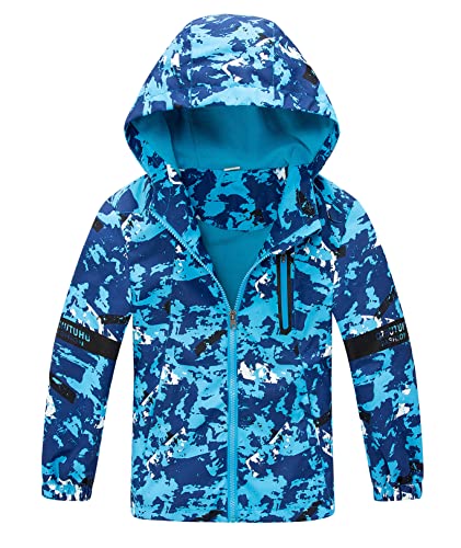 SEAUR Kinder Jungen Jacke Dünn Softshelljacke Wasserdicht Warm Regenjacke Fleecefutter Übergangsjacke im Frühling Sommer Herbst - Camouflage Blau - 128-134 - 7-8 Jahre von SEAUR