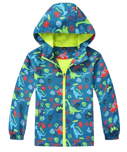 SEAUR Kinder Jungen Übergangsjacke Leicht-Wasserabweisend Jacke Gefüttert Regenjacke mit Kapuze Dinosaurier Outdoorjacke - 120 von SEAUR