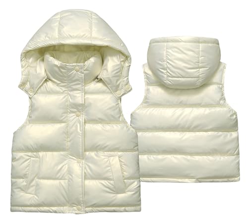 SEAUR Kinder Kapuzen Weste Winter Daunenweste Jungen Mädchen Outdoor Winddicht Leicht Pufferweste mit Kapuze Weiß - 160(8-9 Jahre von SEAUR