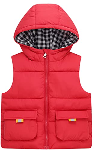 SEAUR Kinder Kapuzenweste Winter Warm Daunenweste Ärmellos Steppweste Outdoor Dick Wetse für Mädchen Jungen - Rot - 110-150CM - 140CM von SEAUR