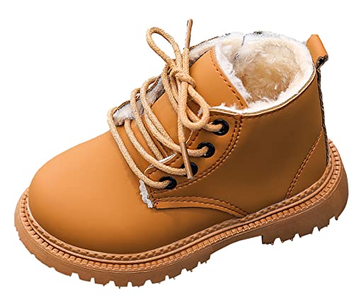 SEAUR Kinder Kurze Stiefel Reißverschluss Boots mit Weicher Sohle Leichte Schneestiefel für Outdoor Drinnen Herbst Winter Gelb 2 22 von SEAUR