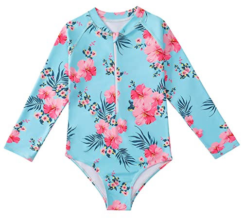 SEAUR Kinder Mädchen Badeanzug Langarm Einteiliger Schwimmanzug Print Muster Rash Guard Reißverschluss Swimsuit Strand Bademode - 140 von SEAUR