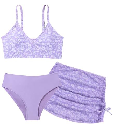 SEAUR Kinder Mädchen Bikini Set mit Rock 3 Teilig Bademode Modisch Gedruckt Badeanzug Gepolstert Badebekleidung - 130 von SEAUR