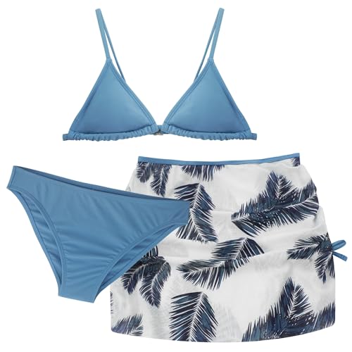 SEAUR Kinder Mädchen Bikini Set mit Rock 3 Teilig Teenager Bademode Modisch Gedruckt Badeanzug Gepolstert Badebekleidung für 140-170cm, 140 von SEAUR