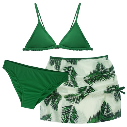 SEAUR Kinder Mädchen Bikini Set mit Rock 3 Teilig Teenager Bademode Modisch Gedruckt Badeanzug Gepolstert Badebekleidung für 140-170cm, 140 von SEAUR