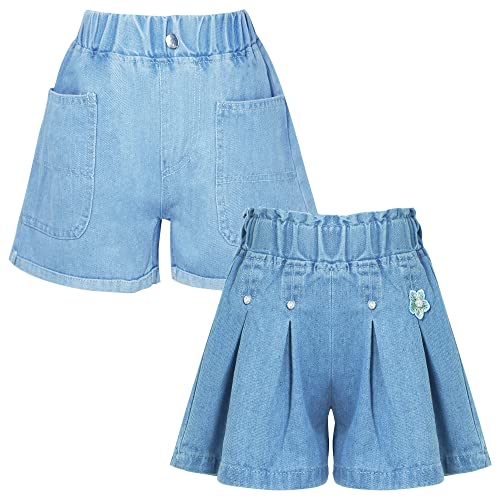 SEAUR Kinder Mädchen Jeans Shorts Locker Elastische Taille Sommer Shorts Atmungsaktiv Freizeit Kurze Jeanshose Hose Süßes Casual Hotpants - 122/128 von SEAUR