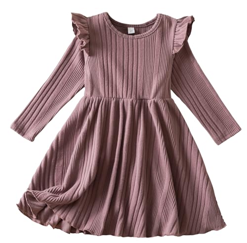 SEAUR Kinder Mädchen Pullover Kleid Herbst Winter Strickkleid Rundhals Langarm Festlichkleid A-Linie Einfarbig Basic Freizeitkleid - 4Y (EU 92-98) von SEAUR