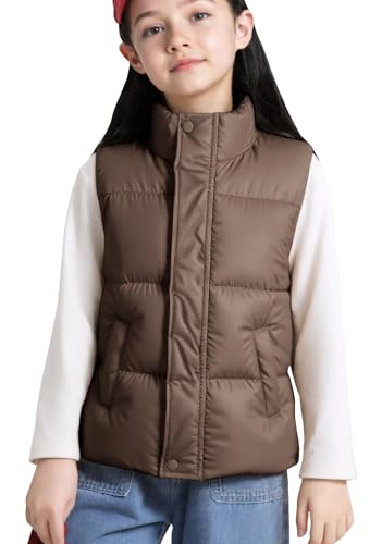 SEAUR Kinder Mädchen Steppweste PU Pufferweste Stehkragen Weste Leichte Wasserabweisende Ärmellose Jacke für Frühling Herbst Winter - 5-6 Jahre von SEAUR
