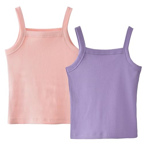 SEAUR Kinder Mädchen Tank Top Spaghettiträger Unterhemd Sommer Ärmellos Tops Geripptes Crop Top 2er Pack 3-14 Jahre, pink / violett, 9-10 Jahre von SEAUR