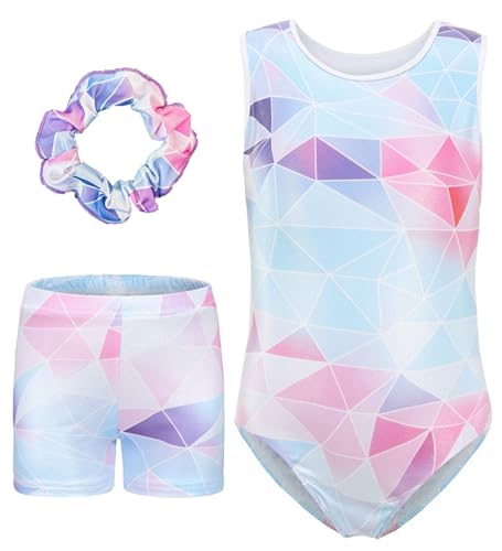 SEAUR Kinder Mädchen Turnanzug Turnshorts Haarband Set Ärmellos Gymnastikanzug Turnen Trikot Shorts Gymnastik Tanzen Kleidung 5-6 Jahre von SEAUR