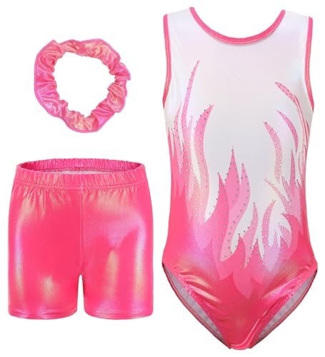 SEAUR Kinder Mädchen Turnanzug Turnshorts Haarband Set Ärmellos Gymnastikanzug Turnen Trikot Shorts Gymnastik Tanzen Kleidung 5-6 Jahre von SEAUR