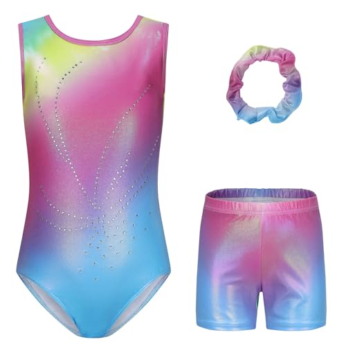 SEAUR Kinder Mädchen Turnanzug mit Hose Ärmellos Gymnastikanzug Turnen Trikot Shorts Haarband Set Gymnastik Tanzen Kleidung - 5-6 Jahre von SEAUR