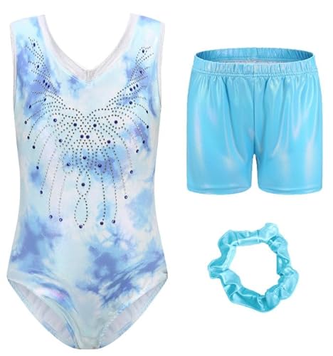 SEAUR Kinder Mädchen Turnanzug mit Hose Ärmellos Gymnastikanzug Turnen Trikot Shorts Haarband Set Gymnastik Tanzen Kleidung - 5-6 Jahre von SEAUR
