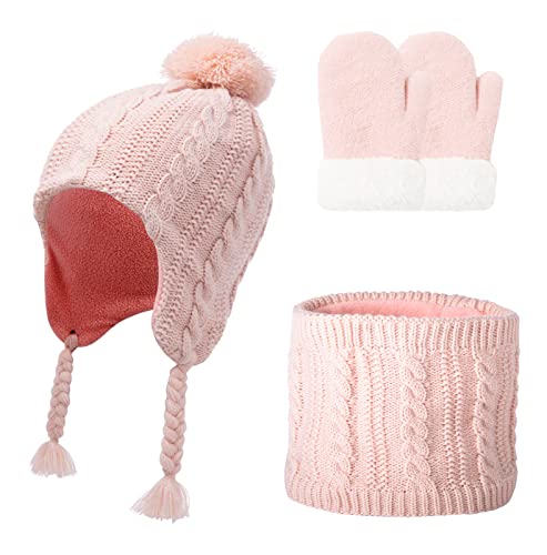 SEAUR Kinder Mütze Schal Handschuhe Set Jungen Mädchen Strickmütze mit Ohren Herbst Winter 1-6 Jahre von SEAUR