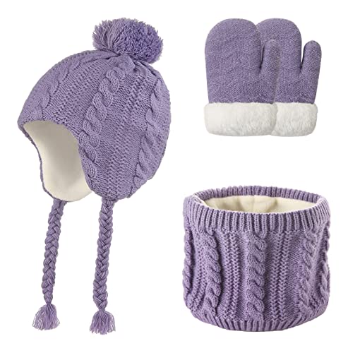 SEAUR Kinder Mütze Schal Handschuhe Set Jungen Mädchen Strickmütze mit Ohren Herbst Winter 1-6 Jahre von SEAUR