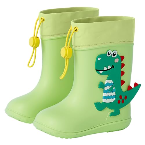 SEAUR Kinder Regenstiefel Gummistiefel für Jungen Mädchen 360 Grad Biegung Regenschuhe mit Verstellbarem Kordelzug für Kleinkind Federleicht mit 3D Dinosaurier Muster 21-31 EU, 26 EU von SEAUR