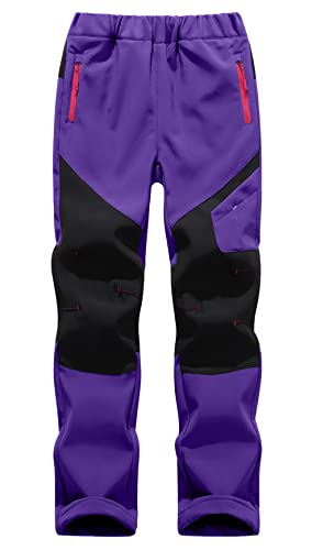 SEAUR Kinder Schneehose Gefüttert Softshellhose Wanderhose Winter Warm Thermohose Jungen Mädchen Trekkinghose Outdoorhose Wasserdicht Winddicht Skihose - Dunkles Lila - S von SEAUR