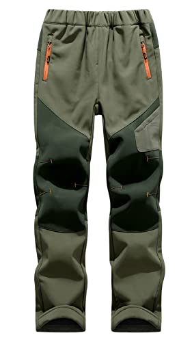 SEAUR Kinder Schneehose Gefüttert Softshellhose Wanderhose Winter Warm Thermohose Jungen Mädchen Trekkinghose Outdoorhose Wasserdicht Winddicht Skihose - Helles Armeegrün - S von SEAUR