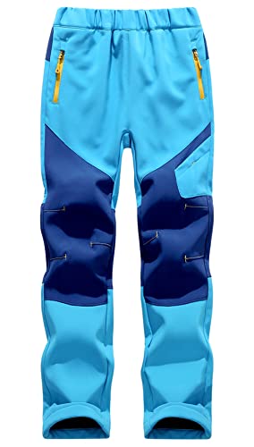 SEAUR Kinder Schneehose Jungen Mädchen Softshellhose Gefüttert Schneehose Warm Thermohose Winter Wanderhose Outdoorhose Trekkinghose Wasserdicht Winddicht Skihose - Himmelblau - XXL von SEAUR