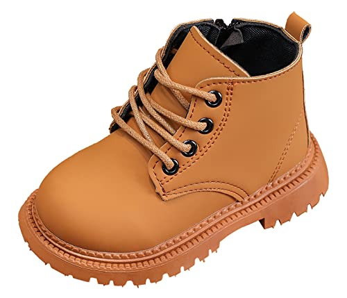 SEAUR Kinder Stiefeletten Jungen Mädchen Boots mit Reißverschluss Rutschfeste Winter Stiefel für Kleinkinder Kinder Gelb 1 26 von SEAUR