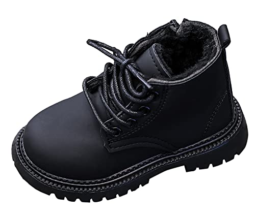 SEAUR Kinder Stiefeletten Jungen Mädchen Boots mit Reißverschluss Rutschfeste Winter Stiefel für Kleinkinder Kinder Schwarz 2 24 von SEAUR