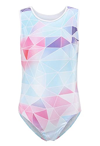 SEAUR - Kinder Turnanzug Ärmellos Mädchen Trikot Gymnastik Tanzen Ballet Kleidung Klassisch Gymnastikanzug Weiß Geometrische Muster 120-130CM von SEAUR