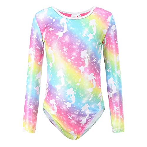 SEAUR - Kinder Turnanzug Langarm Mädchen Trikot Gymnastik Tanzen Ballet Kleidung Klassisch Gymnastikanzug Regenbogen Muster 100-110CM von SEAUR