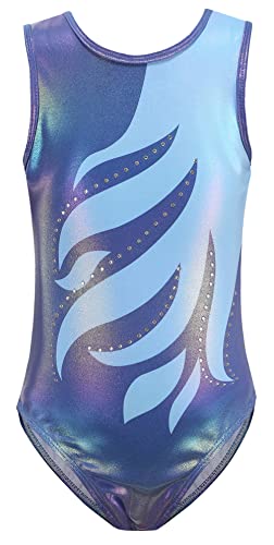 SEAUR - Kinder Turnanzug Mädchen Gymnastikanzug Ärmellos Klein Kind Trikot Gymnastik Tanzen Kleidung Ballet Yoga Kleid Klassisch 5-6 Jahre - Bronzierende Flamme Blau von SEAUR