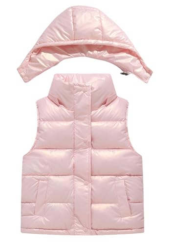 SEAUR Kinder Winddicht Warmer Mantel ärmellose Pufferjacke Jungen gepolstertes Gilet mit Kapuze Kleinkind Mädchen Körperwärmer Kinder Daunenweste Rosa 10-11 J von SEAUR