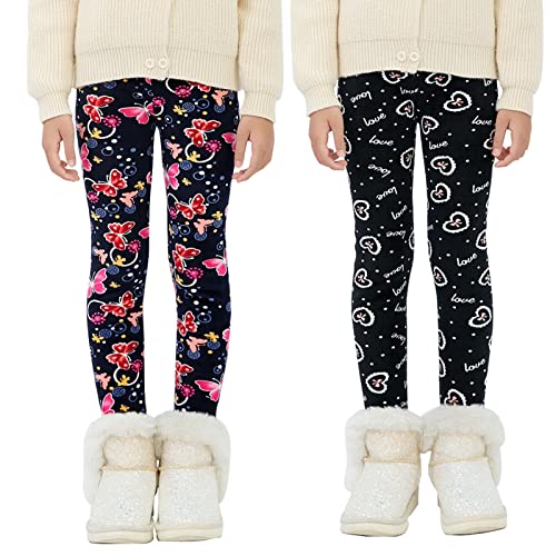 SEAUR Kinder Winter Leggings Mädchen Thermo-Unterhosen mit Druck 2 Pack Fleecefutter Leggings für Mädchen Thermo Farbe 4 8-9 Jahre (140) von SEAUR