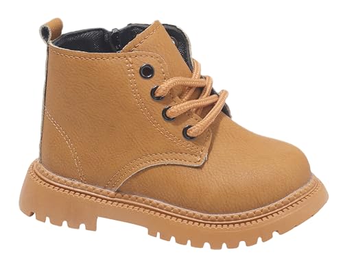 SEAUR Kurze Stiefel Kinder Combat Boots Mädchen Komfortabel Halbstiefel Stahlkappe Stiefel Kinder Rutschfeste Winterschuhe Braun 23 EU von SEAUR