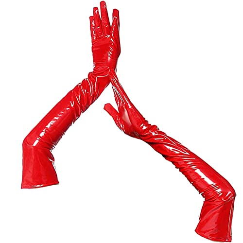 SEAUR Lack Leder Damen Handschuhe Glossy Lange Latex Abendhandschuhe Kostüm Party Accessoires Rot von SEAUR