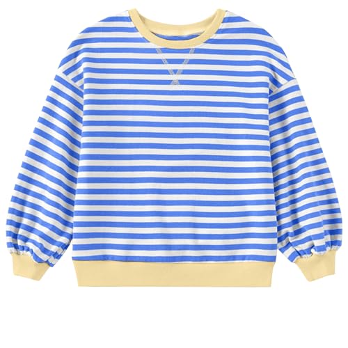 SEAUR Langarm Pullover Kinder Blau Weiß Gestreiftes Top Weich Kinder Sweatshirt Tägliche Langarmshirt Kinder Gestreifte Sweatshirt 11-12 Jahre von SEAUR