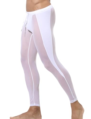 SEAUR Lange Unterhose Sport Netzhose Hautfreundlich Stretch Atmungsaktiv Transparent für den Nachtwäsche Weiß S von SEAUR