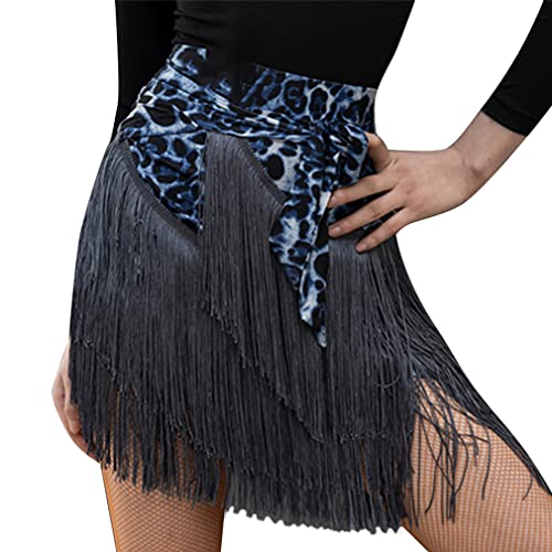 SEAUR Latein Tanzrock Damen Bauchtanz Hüfttuch Fransen Rock Ballsaal Rumba Cha Cha Samba Tanzkleid Blau von SEAUR
