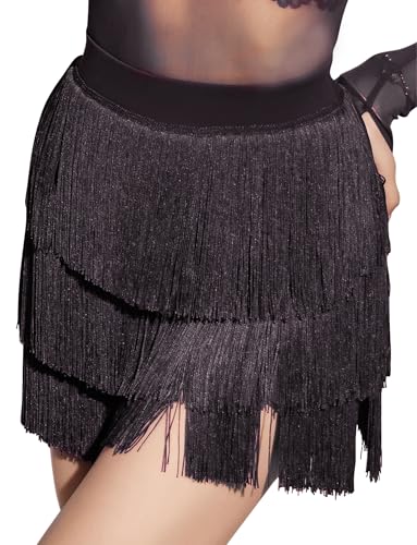 SEAUR Latein Tanzrock Damen Fransen Rock mit Shorts Schlitz Training Tanzkleidung Tango Rumba Cha Cha Samba Rocklänge 43-46cm - EU L (Asie XL) von SEAUR
