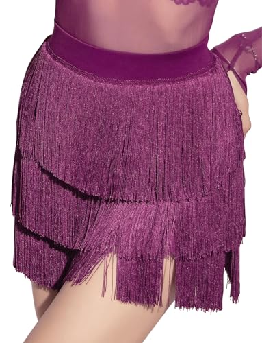 SEAUR Latein Tanzrock Damen Fransen Rock mit Shorts Schlitz Training Tanzkleidung Tango Rumba Cha Cha Samba Rocklänge 43-46cm - EU S (Asie M) von SEAUR