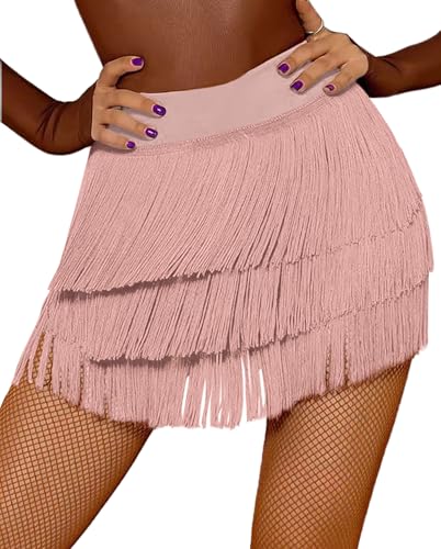 SEAUR Latein Tanzrock Damen Fransen Rock mit Shorts Training Tanzkleidung Tango Rumba Cha Cha Samba Rocklänge 38-39cm - EU S (Asie M) von SEAUR