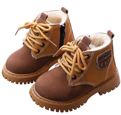 SEAUR Leder Stiefel Mädchen Mode Stiefel Schulstiefel Schnürstiefel Kinder Herbst Reißverschluss Arbeitsstiefel Mädchen Winterstiefel Braun 27 EU von SEAUR