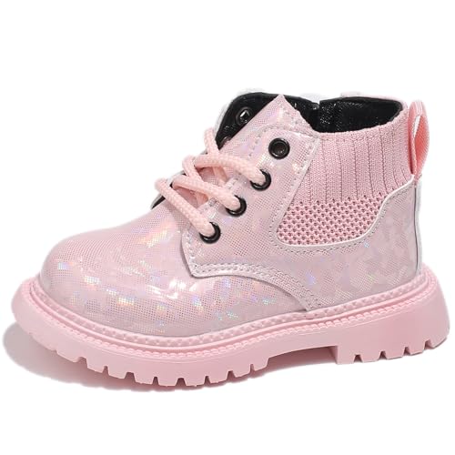 SEAUR Lederstiefel Mädchen Gefüttert Stiefelette Kinder Reißverschluss Stiefel Schnürstiefel Mädchen Stiefelette Weiche Sohle 28 EU von SEAUR