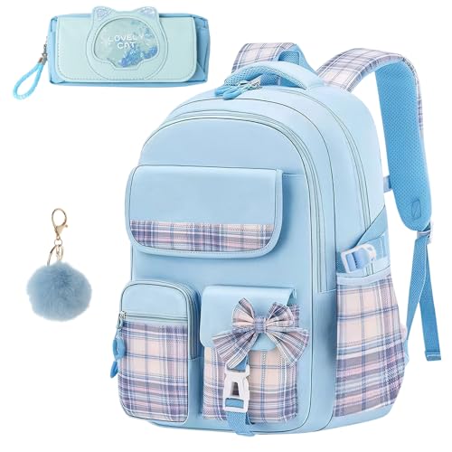 SEAUR Leichte Schulrucksack Blau Mädchen Schultaschen Set Atmungsaktiver Rucksack Kinder Schulranzen Mittelstufe von SEAUR